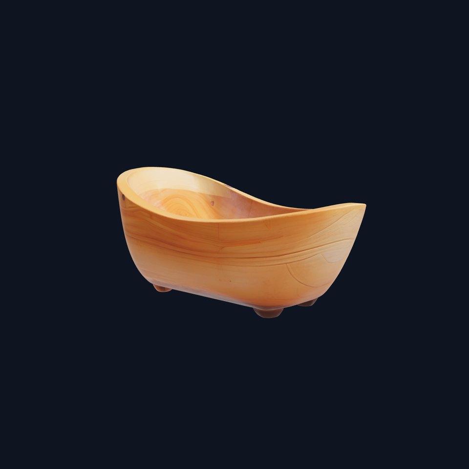 Wooden Curved Bathtub Natural Finish model pack